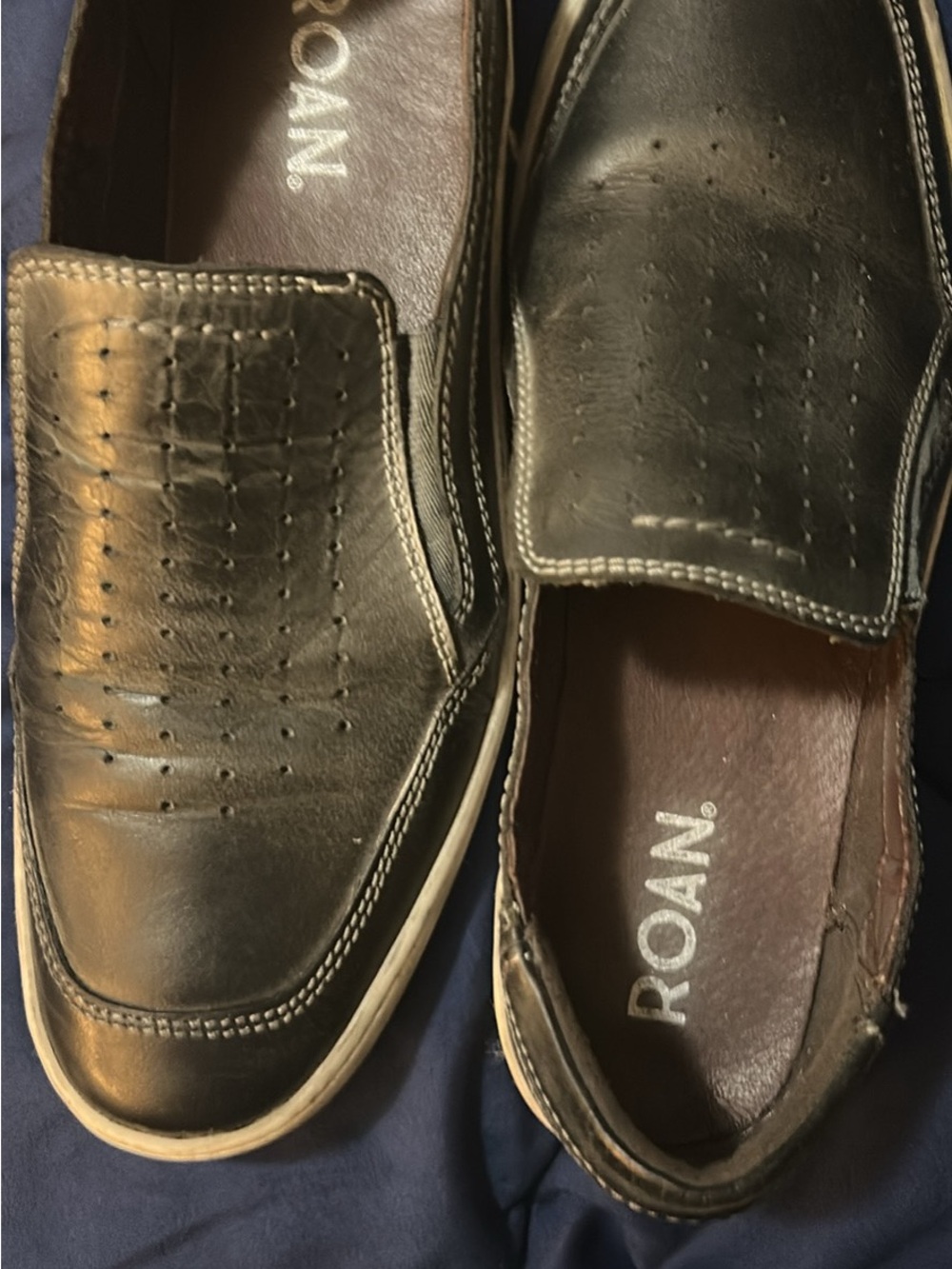 Roan Men's Black Leather Slip-On Perforated Loafers